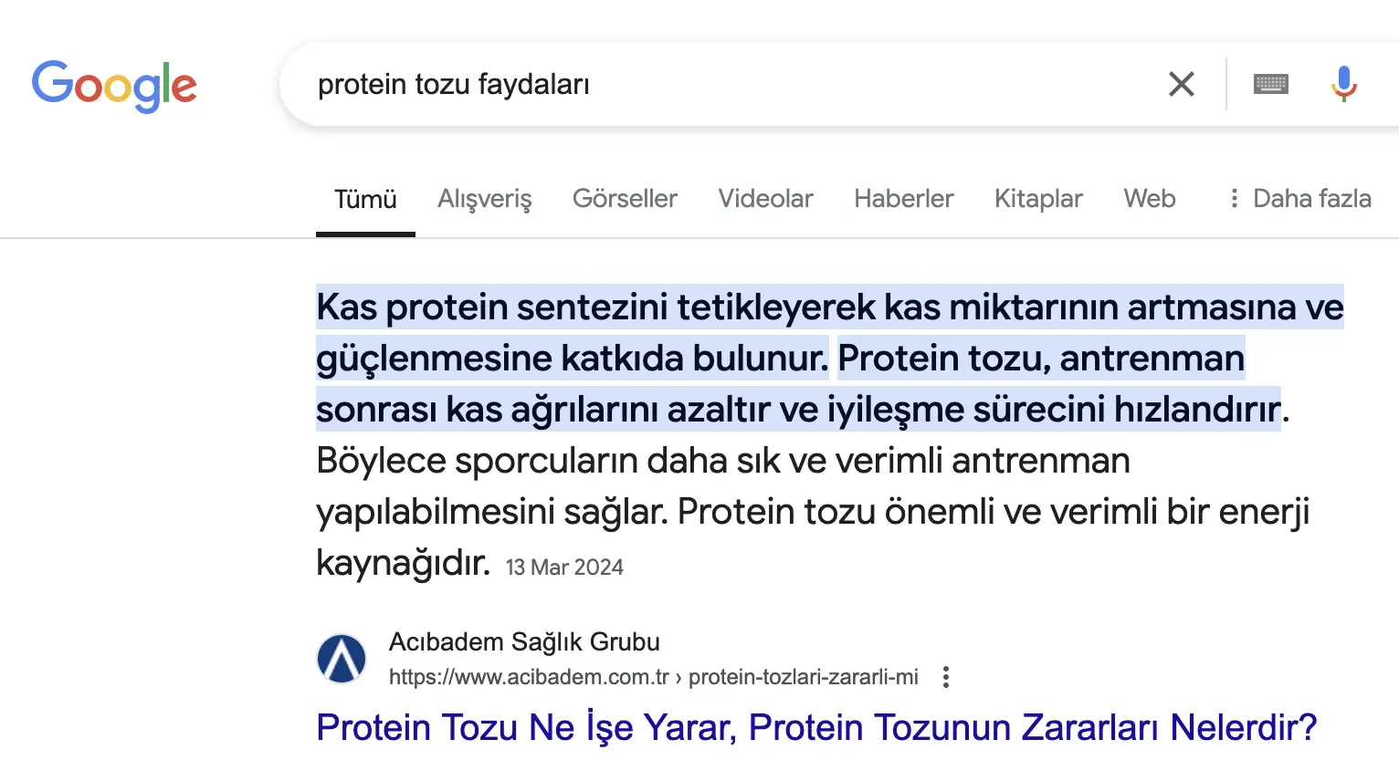 google öne çıkan snippet nasıl gözükür