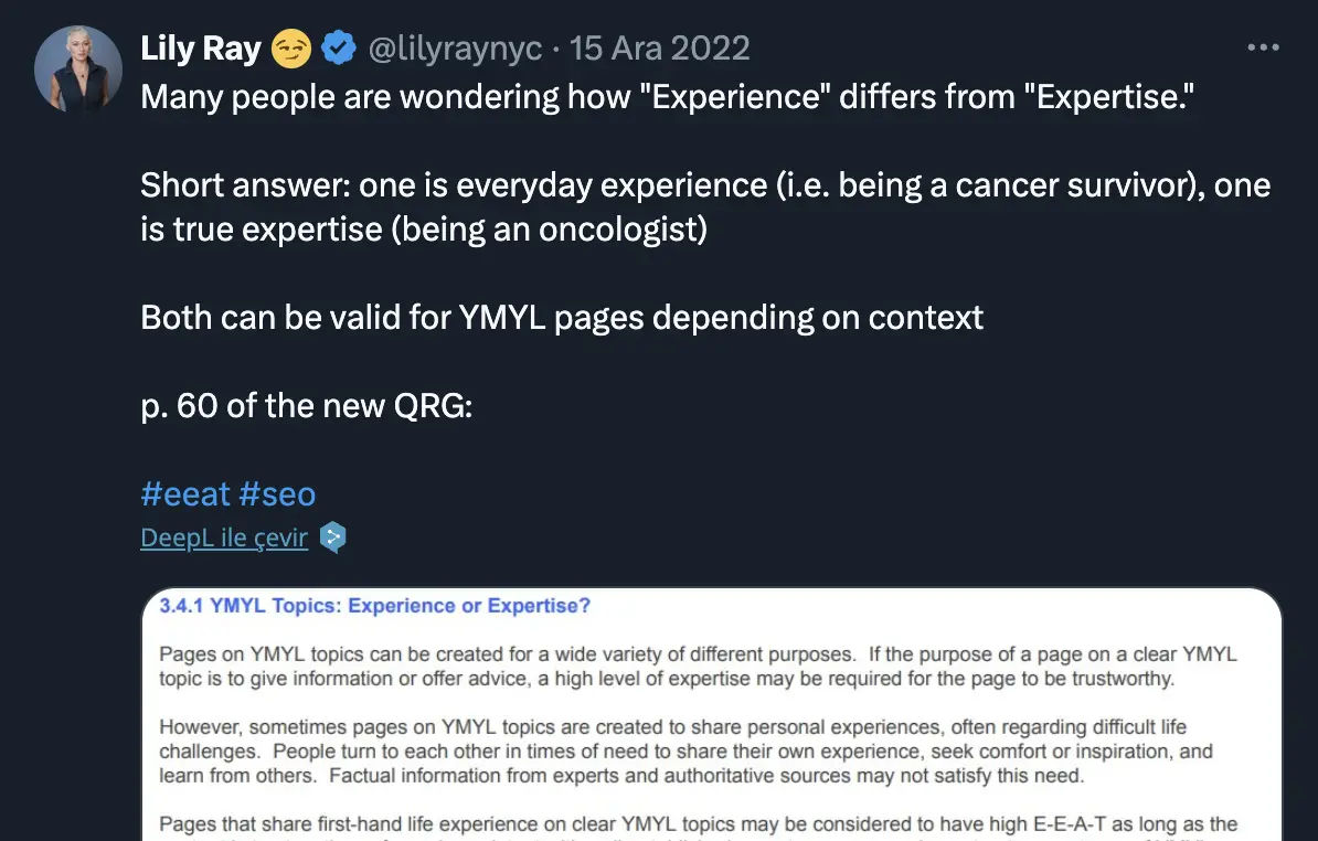 lily ray eeat hakkında ne demiştir?