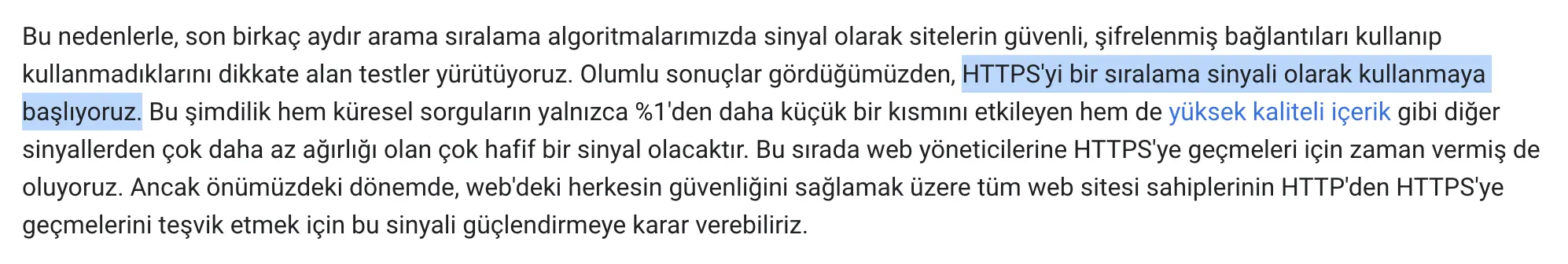 Bir sıralama sinyali olarak HTTPS