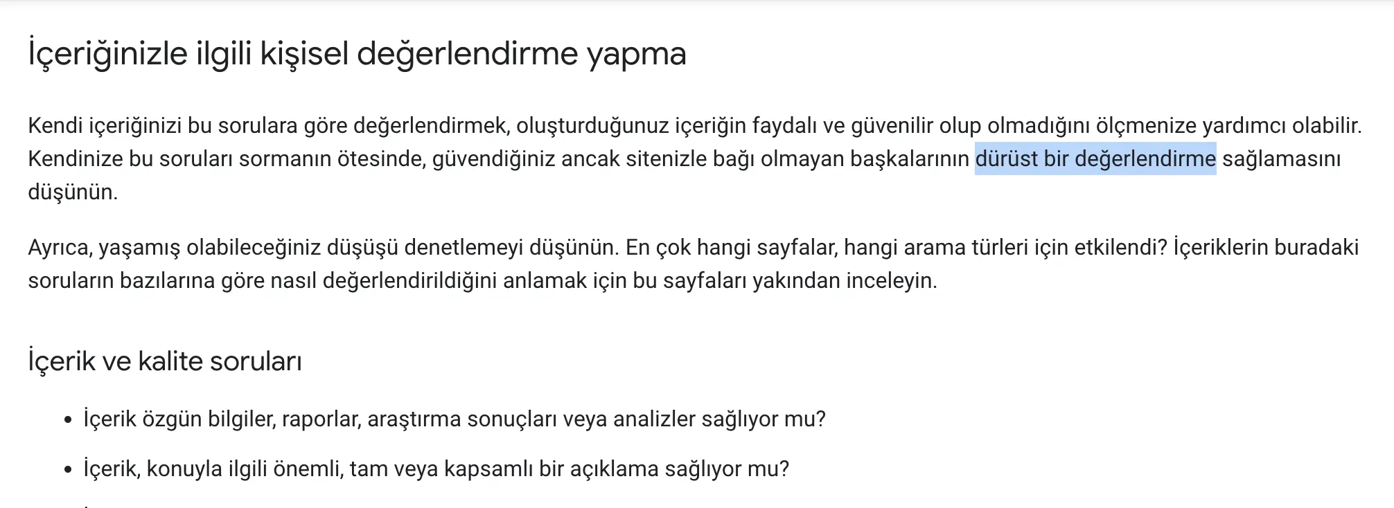 İçeriğinizle ilgili kişisel değerlendirme yapma