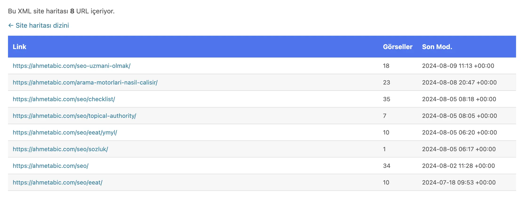 XML site haritaları nasıl gözükür
