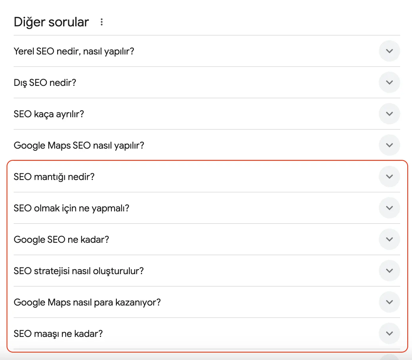 google diğer sorular alanında neden alakasız sorular çıkar
