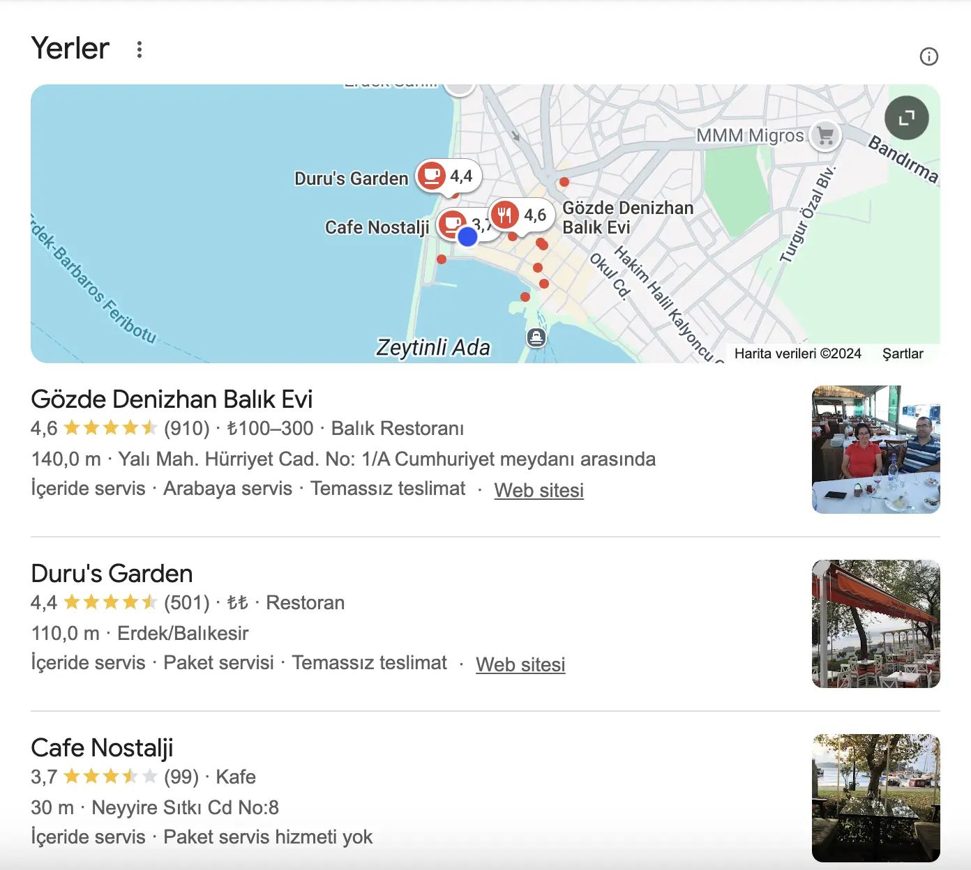 google map pack nasıl gözükür