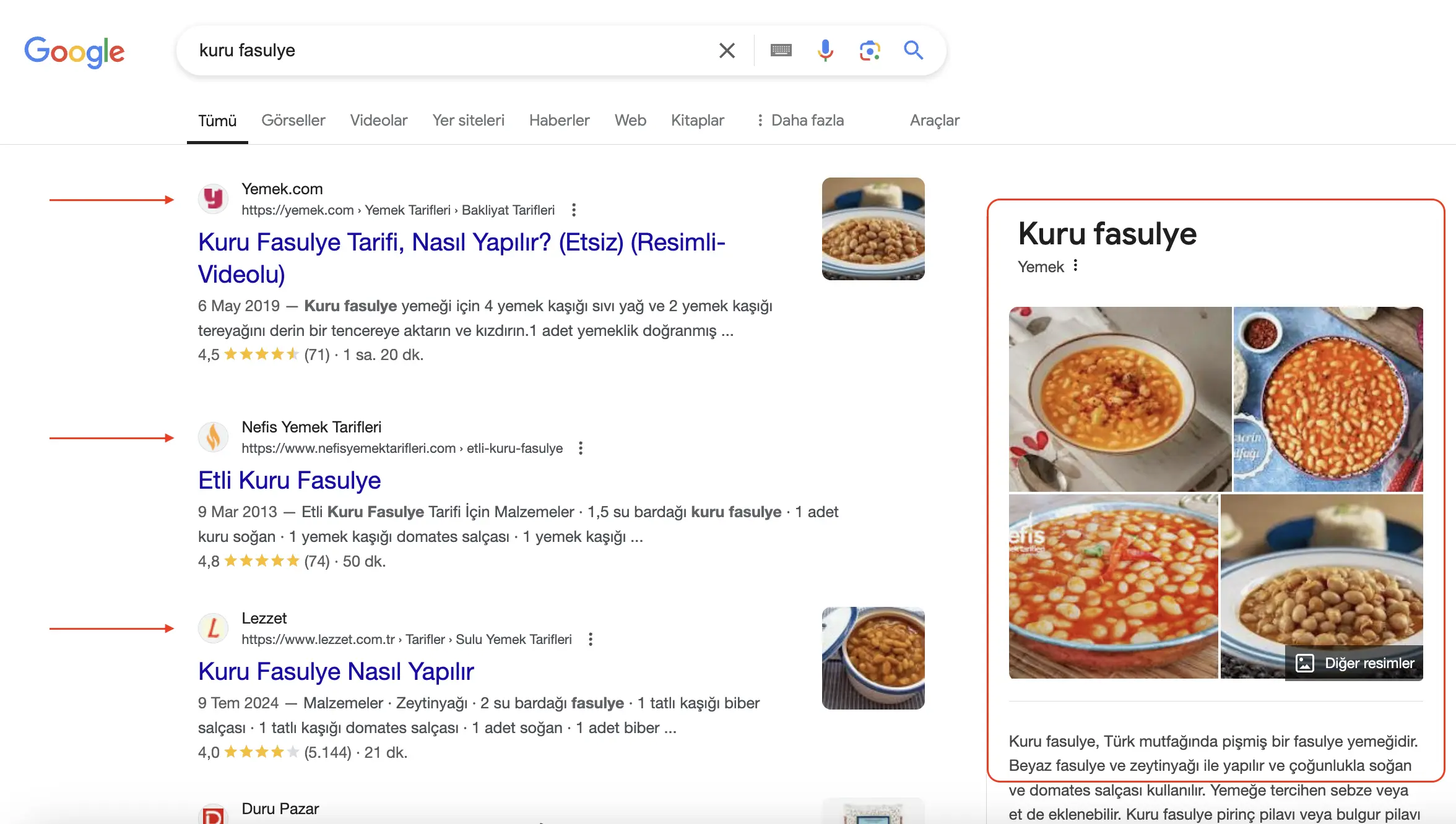 semantic arama nassıl gözükür