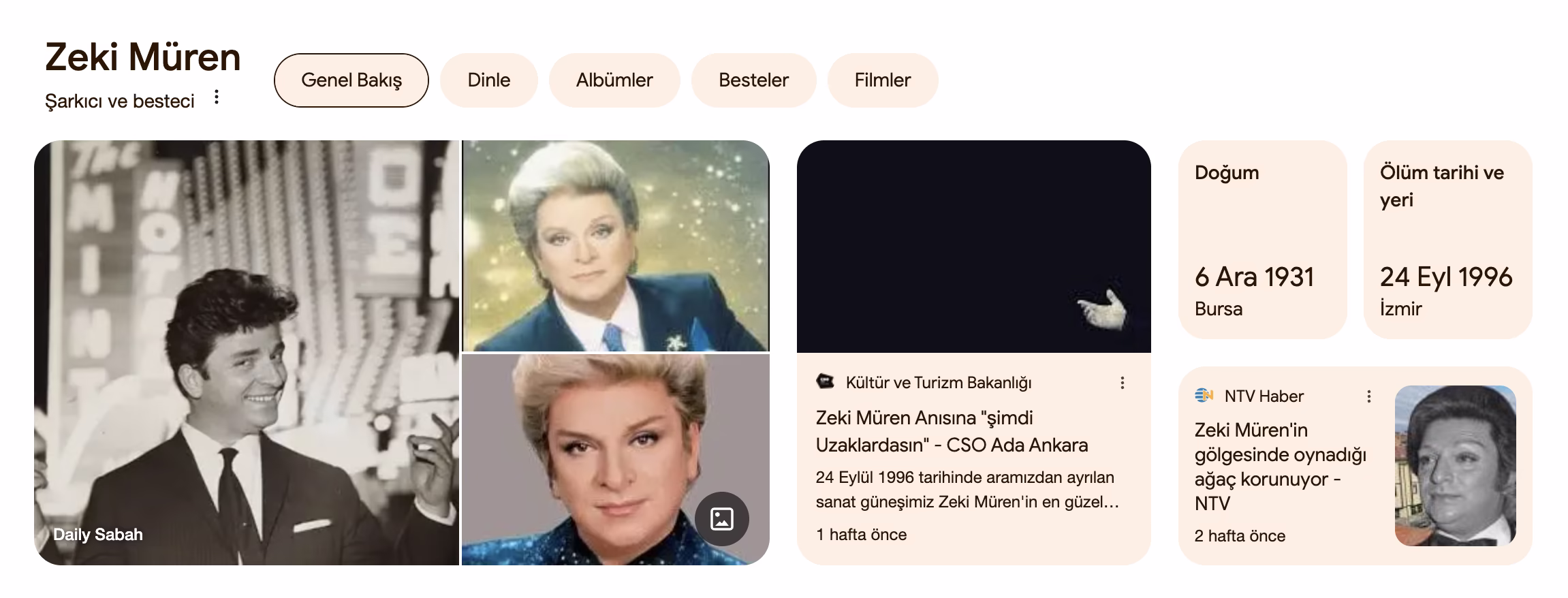 zeki müren google bilgi paneli