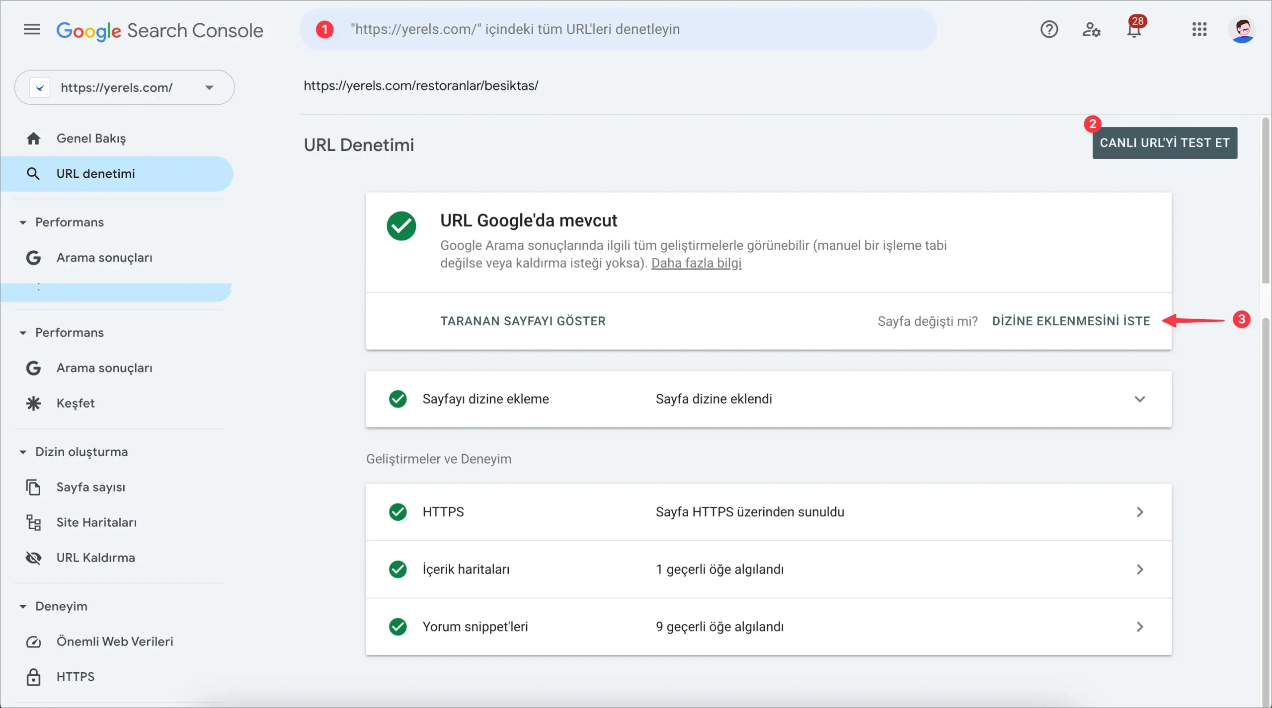 Google Search Console'da URL Denetimi yapma