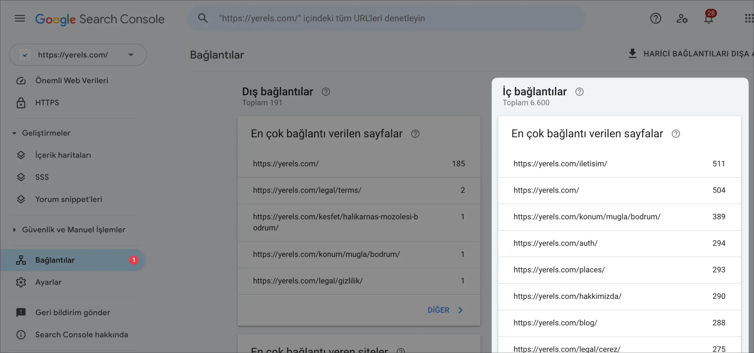 search console iç linkleri kontrol etme