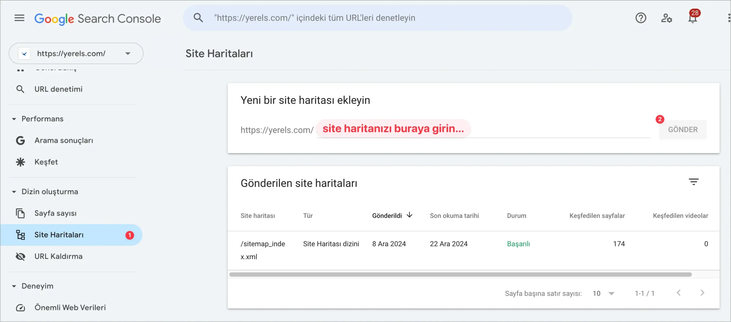 search console site haritası gönderme