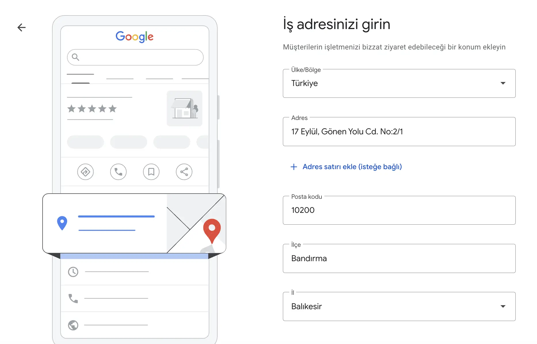 Google işletme profili adres nasıl yazılır
