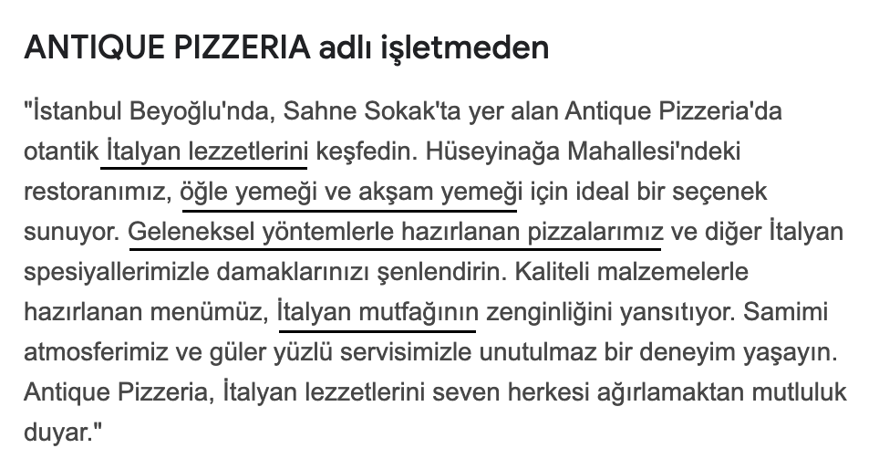 İşletme Açıklaması ve Yerel Anahtar Kelimeler