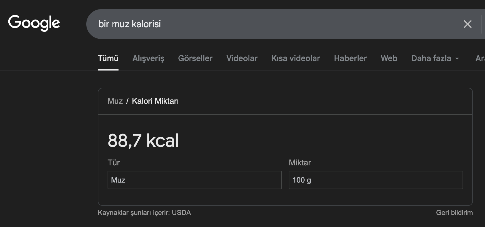 bir muz kalorisi