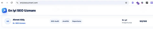 En İyi SEO Uzmanı – En İyi SEO Uzmanı (eniyiseouzmani.com) sayfasında Ahmet Abiç (ekran görüntüsü)